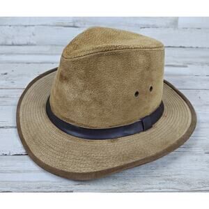 BEAVER BRAND HATS Custom Made Genuine Leather Tan Outback Safari Hat Mns Sz Med.